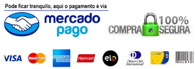 Pagamento via Mercado Pago, compra 100% segura, cartões aceitos